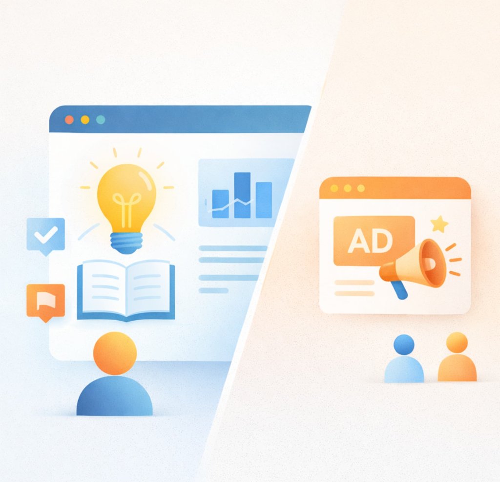 Educational vs promotional content